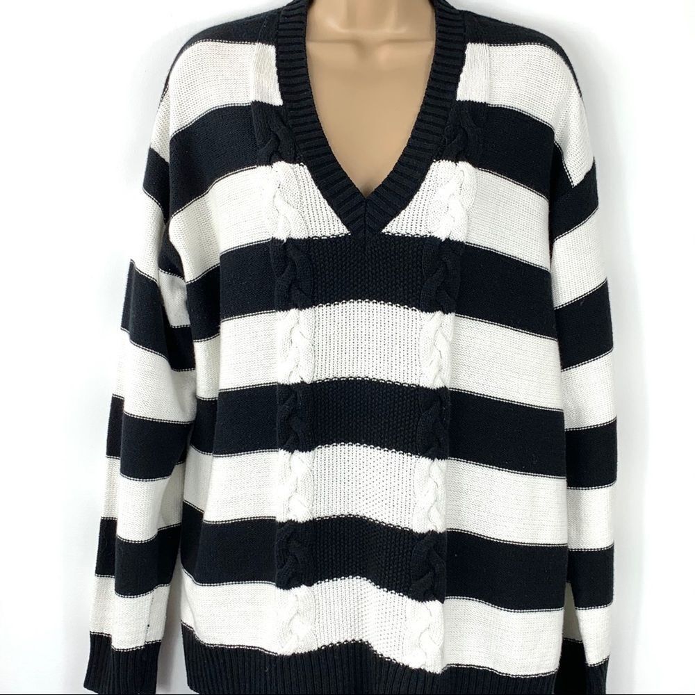 Chaps Black & White Striped Sweater